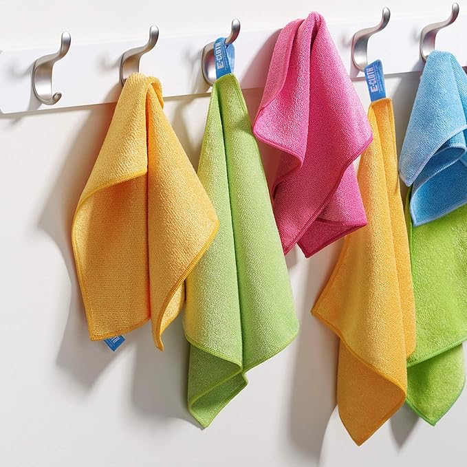 E-Cloth 5-pc Starter Pack- Microfiber Cleaning Cloth Set with Reusable Cleaning Cloth and Glass Polishing Cloth, Assorted Color Microfiber Cleaner for Bathroom, Kitchen, and Car - 1 Pack