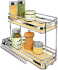 LYNK PROFESSIONAL® Élite™ Pull Out Spice Rack Organizer for Inside Kitchen Cabinets - 4-3/8 inch Wide - Slide Out Drawer – Wood/Chrome Sliding Spice Organization for cabinet - Spice Racks - 2 Tier