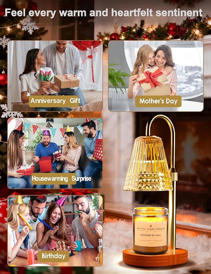 Candle Warmer Lamp with Dimmable Light & Timer, Adjustable Height Flameless Electric Wax Melter for Scented Jar Candles, Gifts for Women and Moms, Housewarming Birthday New Home Decor,Includes 2 Bulbs