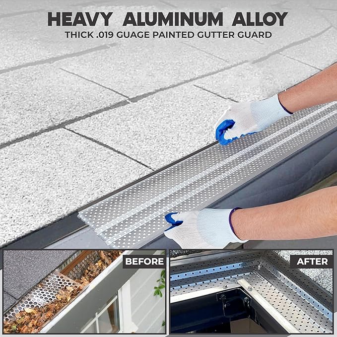 5" Gutter Guards Leaf Protection, Domestic Aluminum Gutter Covers 5 Inch (28 Feet, Royal Brown)