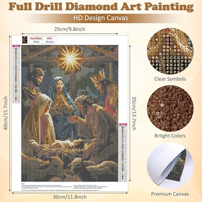 DOMROM Christmas Diamond Painting Kits, Jesus Born Diamond Art Kits,Gem Art Painting with Diamonds Dots, Arts and Crafts for Beginners Adult Wall Decor 12 x 16inch