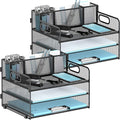 2 Pack 3-Tier Paper Letter Tray Organizer with Pen Holder, Mesh Desk Accessories & Workspace Organizers with Handle, File Sorter Office Supplies for Desk, Black