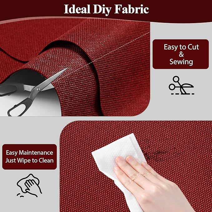 Foreate Waterproof Canvas Fabric by The Yard 600D Fade & UV Resistant Indoor Outdoor Oxford Fabric 58” W Upholstery Polyester Material for Patio Chairs Tent Camping DIY, 1 Yard Wine Red