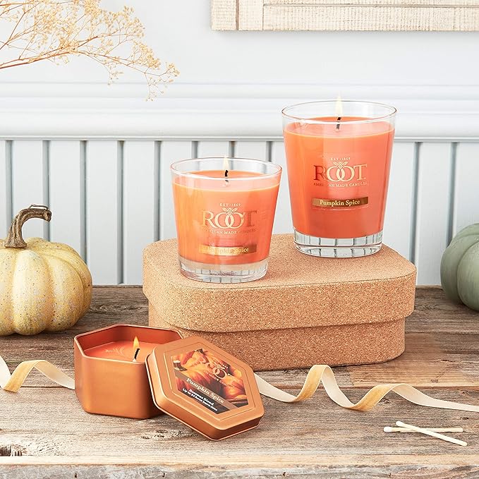 Root Candles Fall Scented Candles Honeycomb Premium Handcrafted Beeswax Blend Candle, Small Veriglass, Pumpkin Spice