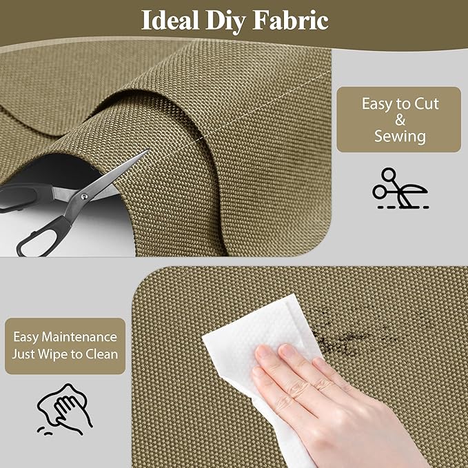 Foreate Waterproof Canvas Fabric by The Yard 600D Fade & UV Resistant Indoor Outdoor Oxford Fabric 58” W Upholstery Polyester Material for Patio Chairs Tent Camping DIY, 5 Yard Khaki
