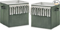Sweet Jojo Designs Dark Green Boho Chic Foldable Fabric Storage Cube Bins Boxes Organizer Baby Solid Sage Hunter Ivory Bohemian Gender Neutral Linen Tassel Modern Farmhouse Designer Minimalist Set 2