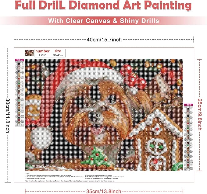 MOGTAA Christmas Dog Diamond Art Kits for Adults, 5D Full Drill Animal Diamond Painting Kits for Adults Beginner, DIY Round Diamond Dots for Adults, Gem Art for Home Wall Decor 12 X 16 Inch
