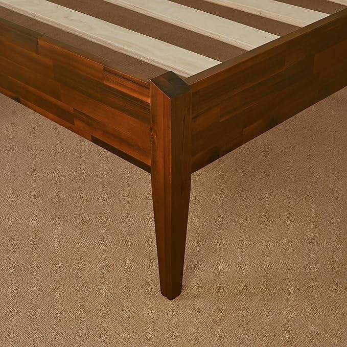 Bme Dinkee 15-Inch Solid Wood Queen Platform Bed Frame - Japanese Joinery, Minimalist Style - Wood Slats, Easy Assembly, No Box Spring Needed - Chocolate