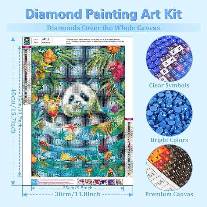 Reivworl Panda Diamond Art Kits for Adults, Panda Diamond Painting Kits, 5D Gem Art Kit for Gifts and Home Interior Decor 12x16 Inch