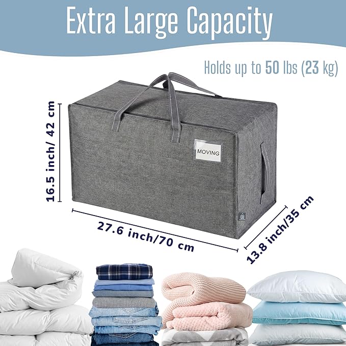 VENO 2 Pack Extra Large Heavy Duty Moving Bags with Wide Opening & Reinforced Handles, Reusable Storage Tote Bags with Strong Zippers for Clothes, College Dorm Essentials & Moving Supplies