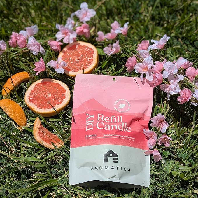 Bluecorn Aromática Paloma Scented Candle Refill Kit – Grapefruit, Citron & Prickly Pear | Clean-Burning Coconut Wax | Non-Toxic Fragrance | 100% Compostable Pouch | DIY Candle Refill | Made in USA