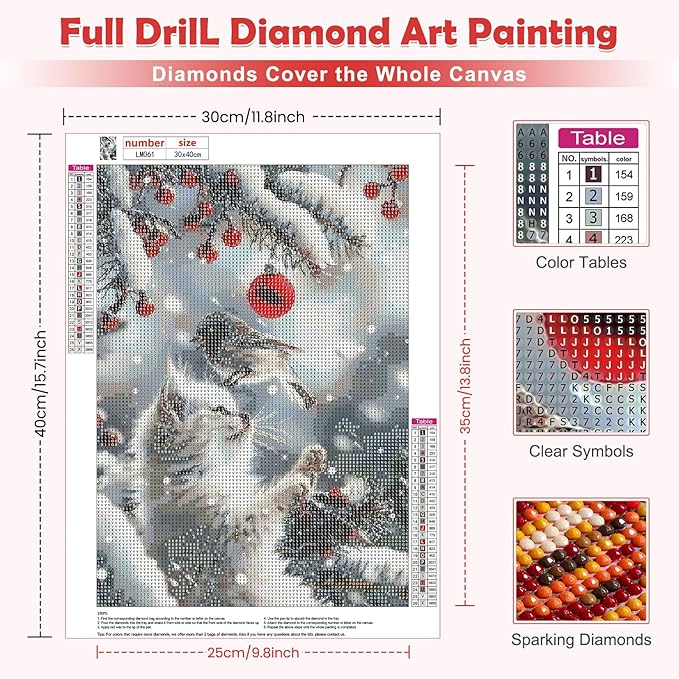 MOGTAA Christmas Diamond Art Kits for Adults, 5D Full Drill Cat Diamond Painting Kits for Adults Beginner, DIY Winter Round Diamond Dots for Adults, Gem Art for Home Wall Decor 12 X 16 Inch