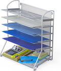 Simple Houseware 6-Tier Sliding File Organizer, Desk Letter Tray for Document and Mail Sorting, Silver