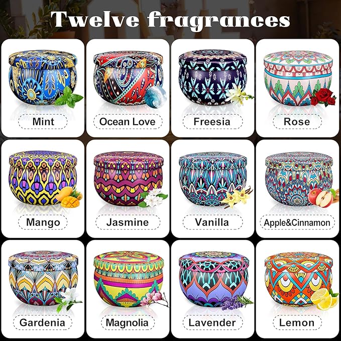 Scented Candle Gift Set, 12 Pack, 300 Hour Long Lasting Soy Wax Fragrance Set, Birthday for Women with Gifts Box.