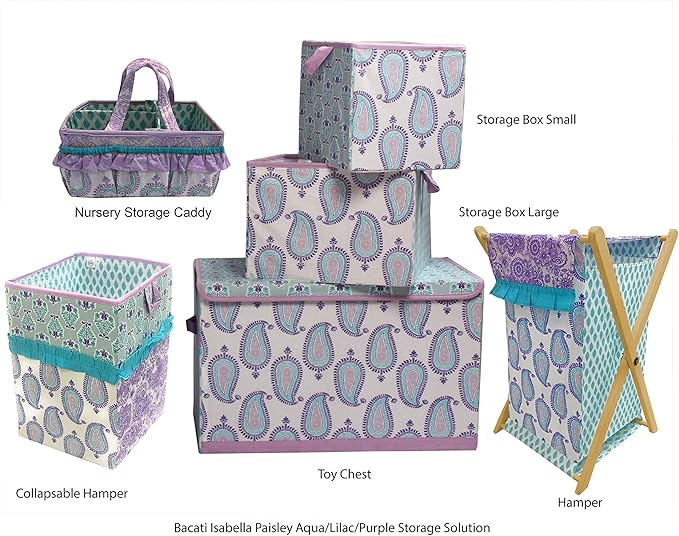 Bacati - Small Storage Tote Paisley Isabella Purple/Lilac/Aqua Girls 10 x 10 x 10 inches