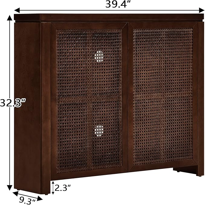Amposei Mid Century Modern Rattan Sideboard 39.4’’ Small Coffee Bar Console Buffet Cabinet Table for Living Dining Room Entryway Hallway, Walnut