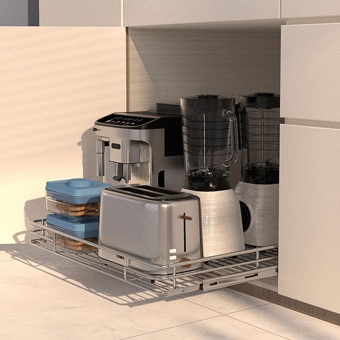 JOWBOOW Pull Out Cabinet Organizer (24" W x 21" D), Slide Out Shelves for Kitchen Cabinets, Pull Out Drawers Heavy-Duty Metal sliding Shelf, Chrome Finish