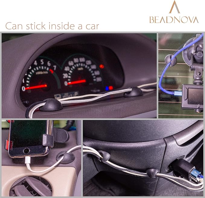 BEADNOVA Cable Clips Cord Organizer Cable Management Wire Cord Holder 3 Slots Adhesive Wire Holder for Car Charging Accessory PC Office Home (Black, 6 pcs)
