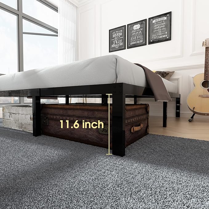 45MinST 3600lbs Heavy Duty Bed Frame,14 Inch Sturdy Steel Slat Mattress Foundation, Metal Reinforced Platform Box Spring Replacement, Easy Assembly with Quick Lock, Cal King