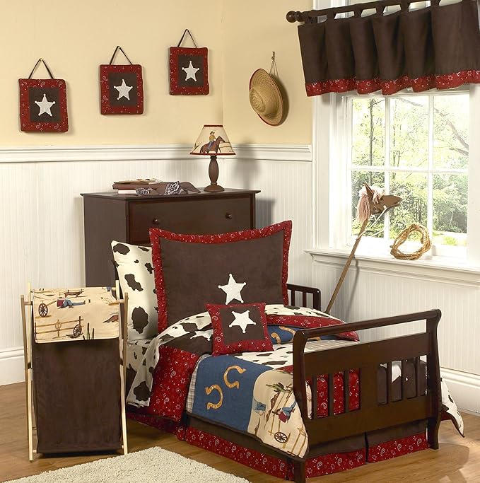 Sweet Jojo Designs Tan and Red Cowboy Foldable Fabric Storage Cube Bins Boxes Organizer Toys Kids Baby Childrens for Wild West Collection Set of 2