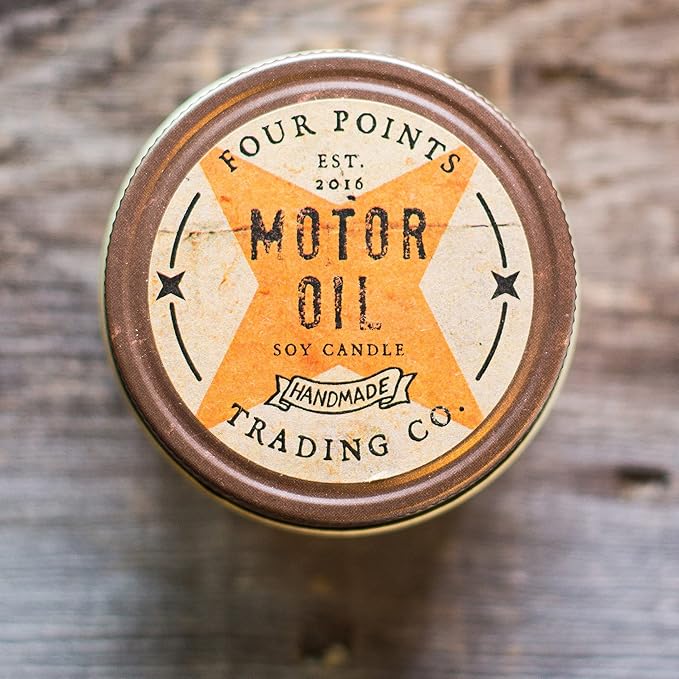 Motor Oil Scented 8 Oz Soy Aromatherapy Candle w/Jar - Four Points Trading Co.