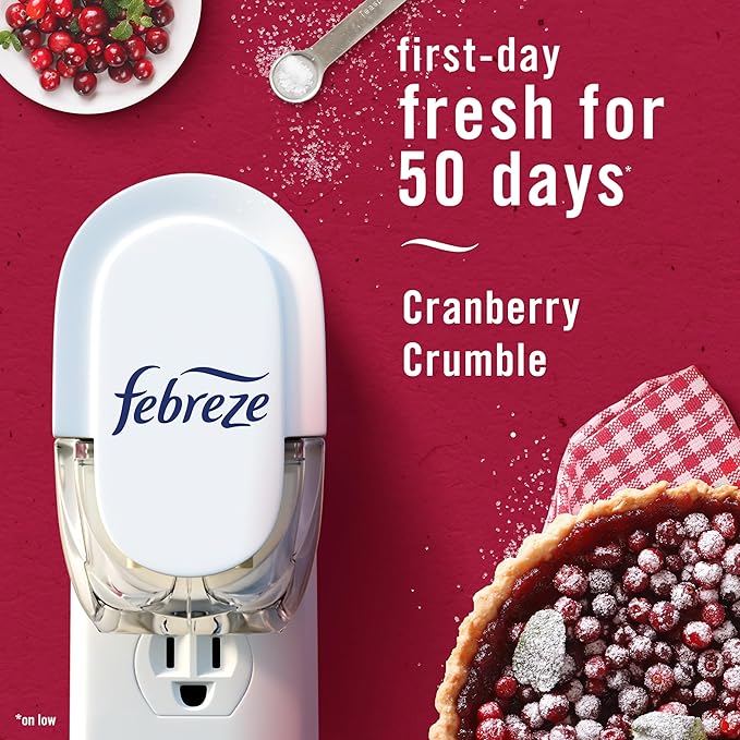 Febreze Odor-Fighting Fade Defy PLUG Air Freshener Baked Cinnamon Apple,Cranberry Crumble,.87 fl. oz. Oil Refill,(Pack of 8)