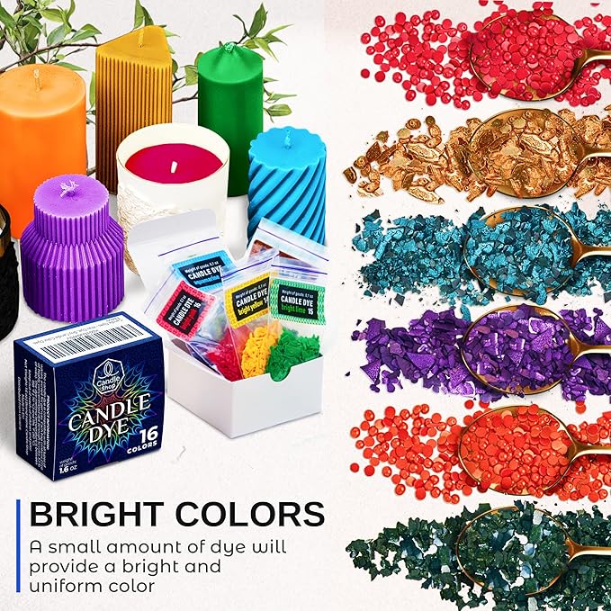 Candle Wax Dye for Soy Wax Candle Making - 16 Vivid Candle Dye Coloring Chips – Candle Color Dye - Premium Candle Wax Coloring for Candle Making - Highly Concentrated Candle Chips Colors