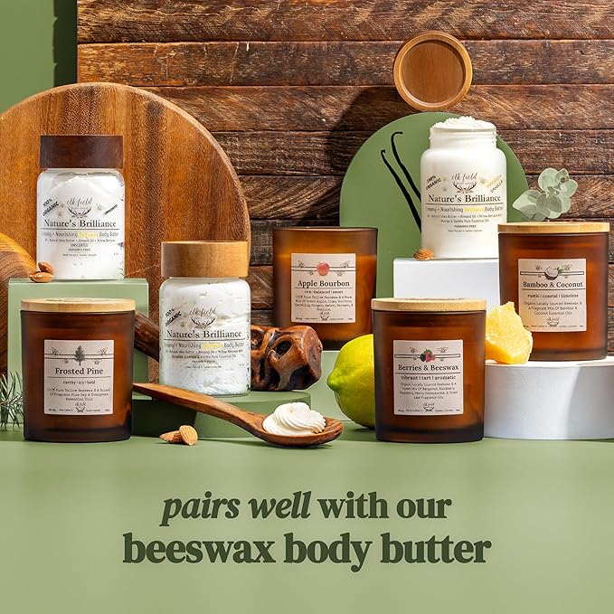 Apple Bourbon Organic Beeswax Candle | 2 Ingredients | 100% Pure Beeswax Candles, Non Toxic, Natural, Organic Candles, Beeswax Candles Scented, Non Toxic Candles, 80 Hour, 14oz