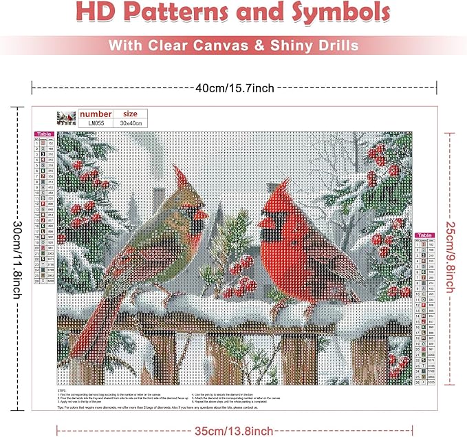 MOGTAA Christmas Cardinal Diamond Art Kits for Adults, 5D Full Drill Winter Diamond Painting Kits for Adults Beginner, DIY Round Diamond Dots for Adults, Gem Art for Home Wall Decor 12 X 16 Inch