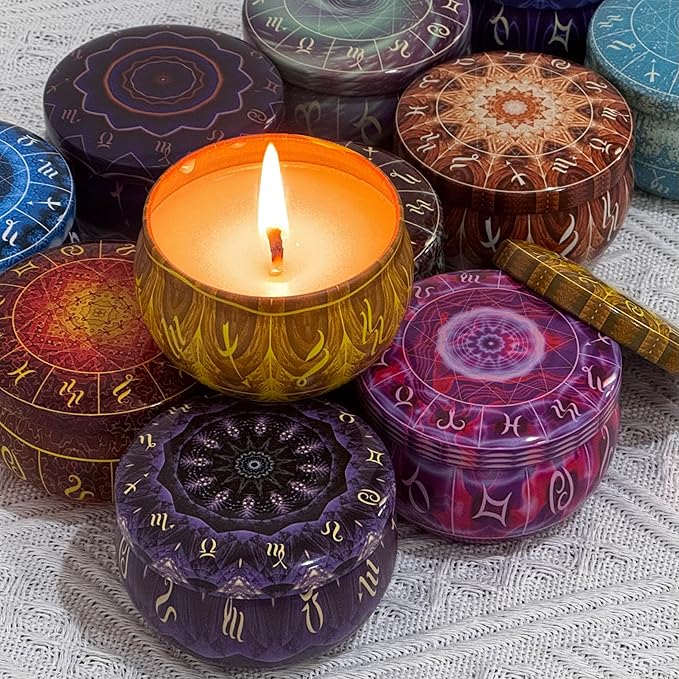 24 pcs 12 Constellation Patterns Candle Tins for Candle Making Empty Candle Jars with Lids