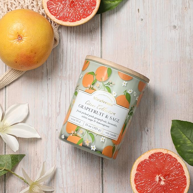 Grapefruit Candle,Grapefruit & Sage Secented Candles,Spring SummerScented Candle for Home & Kitchen Decor, Natural Soy Wax Candles,Candles Gift for Womens,Valentines Gift,10oz