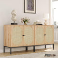 Yechen Set of 2 63" Sideboard Cabinet with Natural Rattan Hand-Woven Doors, Rattan Cabinet, Accent Buffet Storage Console Cane Credenza, for Living Room Entryway, Metal Legs/Natural