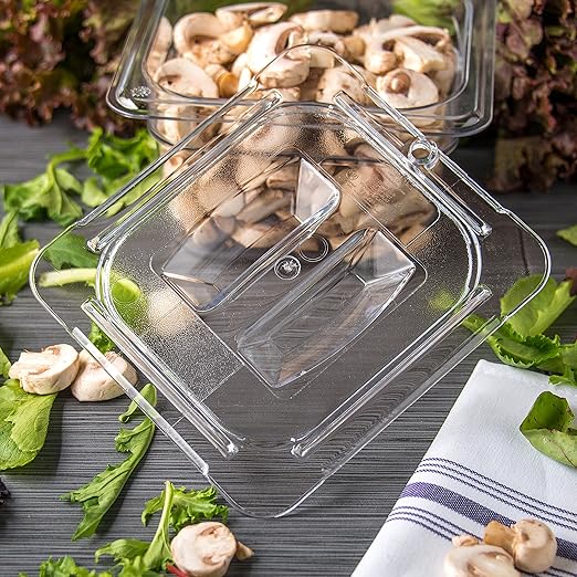 Carlisle FoodService Products Storplus 1/6 Size Universal Food Pan Lid with Molded Handle for Catering, Buffets, and Restaurants, Polycarbonate, Clear, (Pack of 6)
