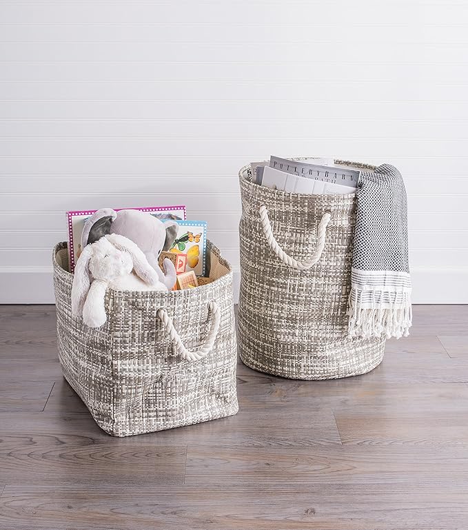 DII Woven Paper Storage Bin, Tweed, Gray, Large