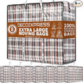 8 Pack Heavy Duty Moving Bags with Strong Zipper & Carrying Handles, 107L/ 28 gal Large Durable Clothes Storage Totes, 88 lbs Packing Moving Boxes, Closet Organizers and Storage (29.9x23.2x29.4 IN)